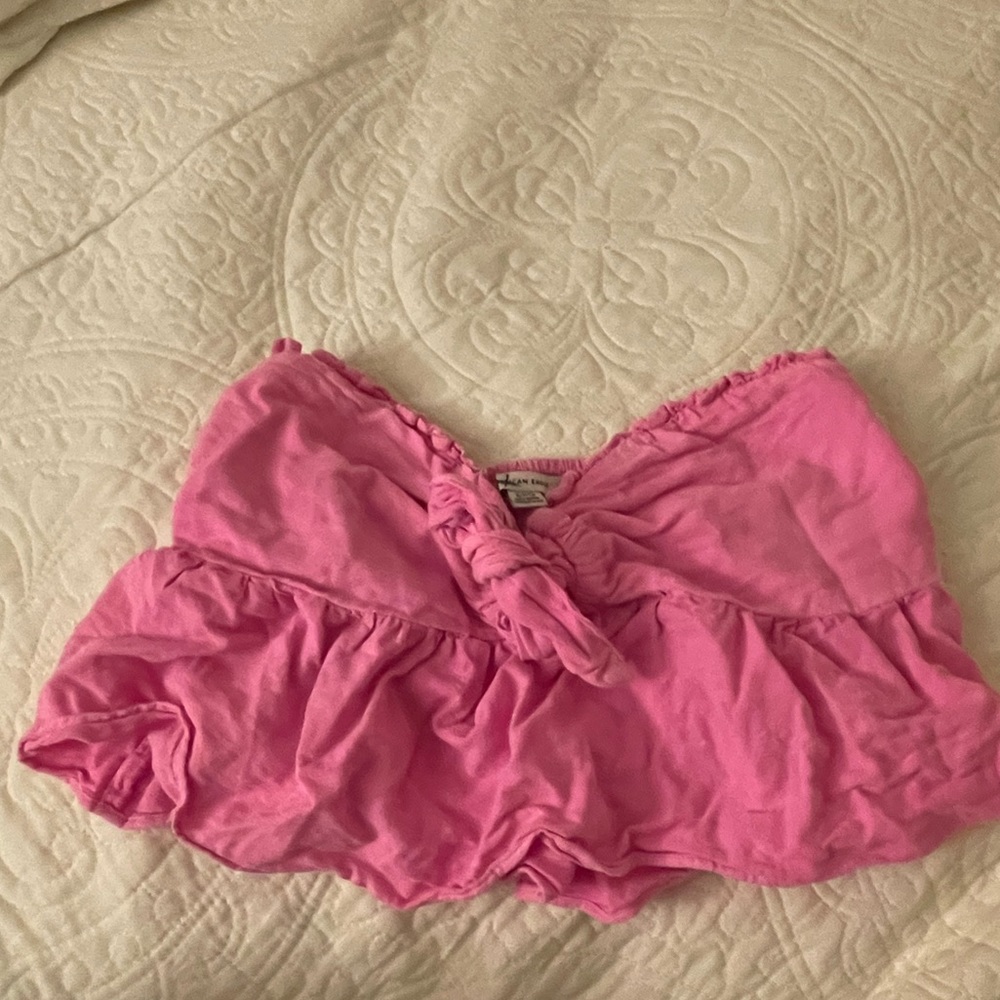 STRAPLESS NEON PINK TIE FRONT TOP